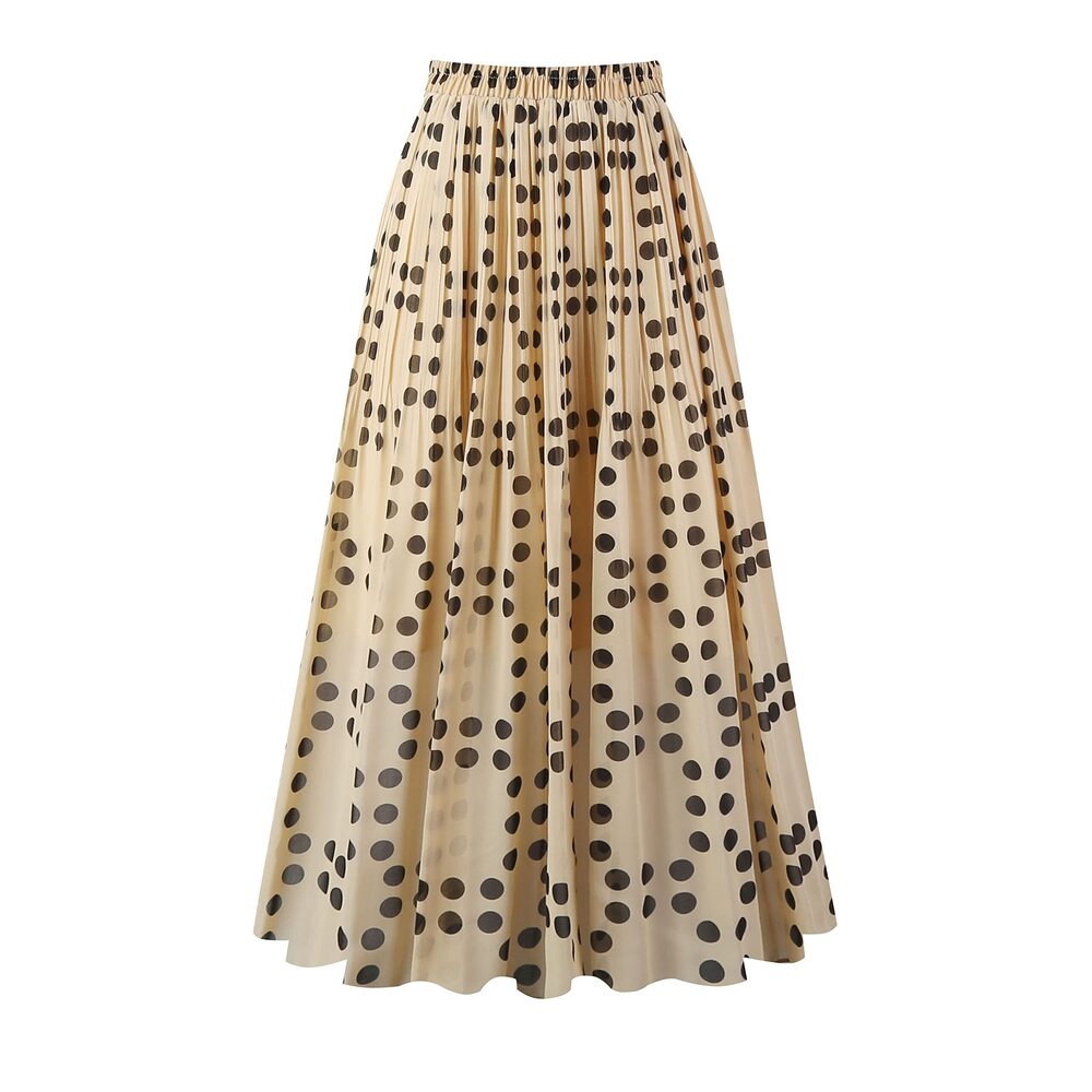 3946 Pleated Skirt Chiffon Elastic Waist A-Line Midi Length Skirt Champagne - Picture 1 of 5
